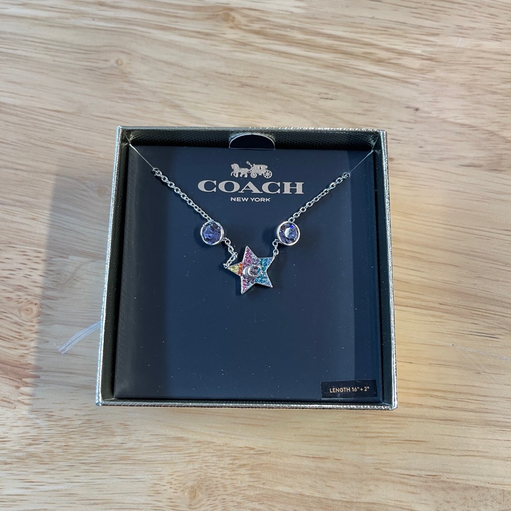 Coach Silver Necklace with Multicolor Star Pendant